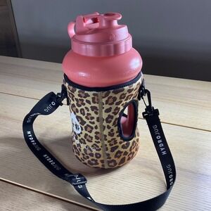 HydroJug 73oz Water Bottle Pink with Leopard Print Neoprene Sleeve and Strap